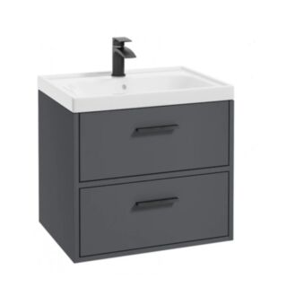 Finland 600mm 2 Drawer Wall Hung Vanity Unit Matt Midnight Grey Matt Black Handle
