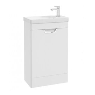 Freya 550mm 1 Door Floor Unit Matt White Brushed Chrome Handle