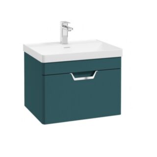 Freya 600mm 1 Drawer Wall Hung Vanity Unit Ocean Blue Brushed Chrome Handle