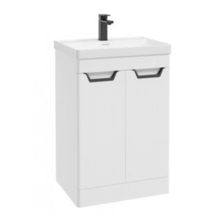 Freya 600mm 2 Door Floorstanding Vanity Unit Matt White Matt Black Handle